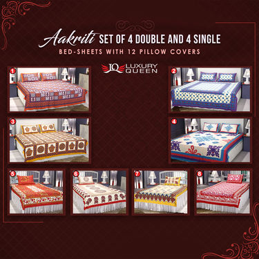 Aakriti Set Of 4 Double & 4 Single Bedsheets With 12 Pillow Covers (4DSBS11)